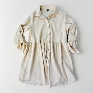 SHEIN Cream Shirt Dress Size M Babydoll Long Sleeve Textured Quiet Minimalist